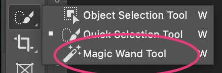 Finding the Magic Wand Tool in Photoshop