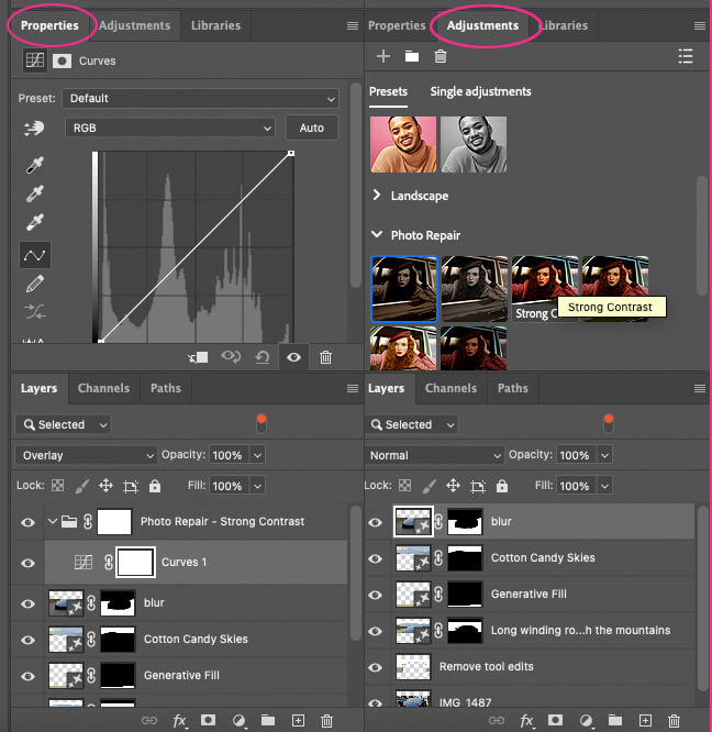 Photoshop color grading adjustments applied to enhance the final AI-edited composite image.