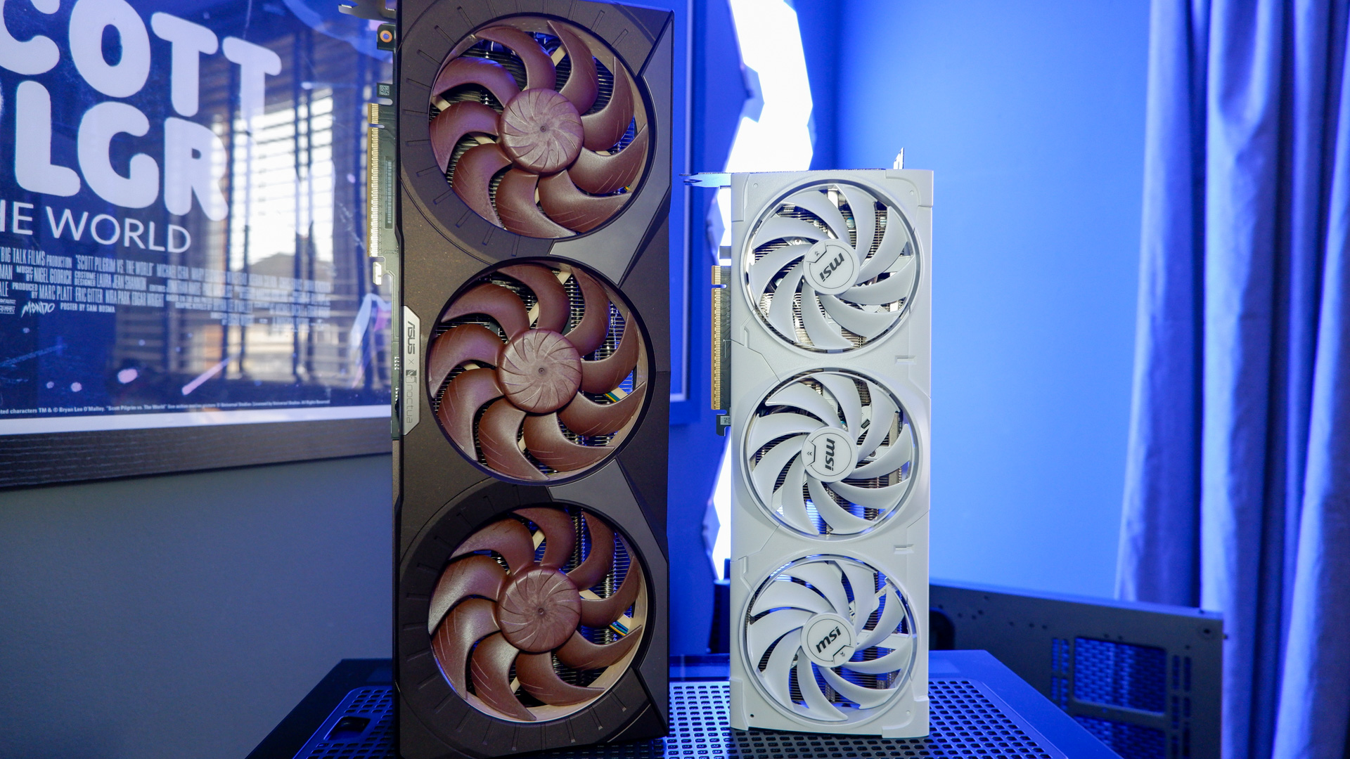 A huge Asus RTX 5080 Noctua Edition GPU with a matching Noctua gaming PC.