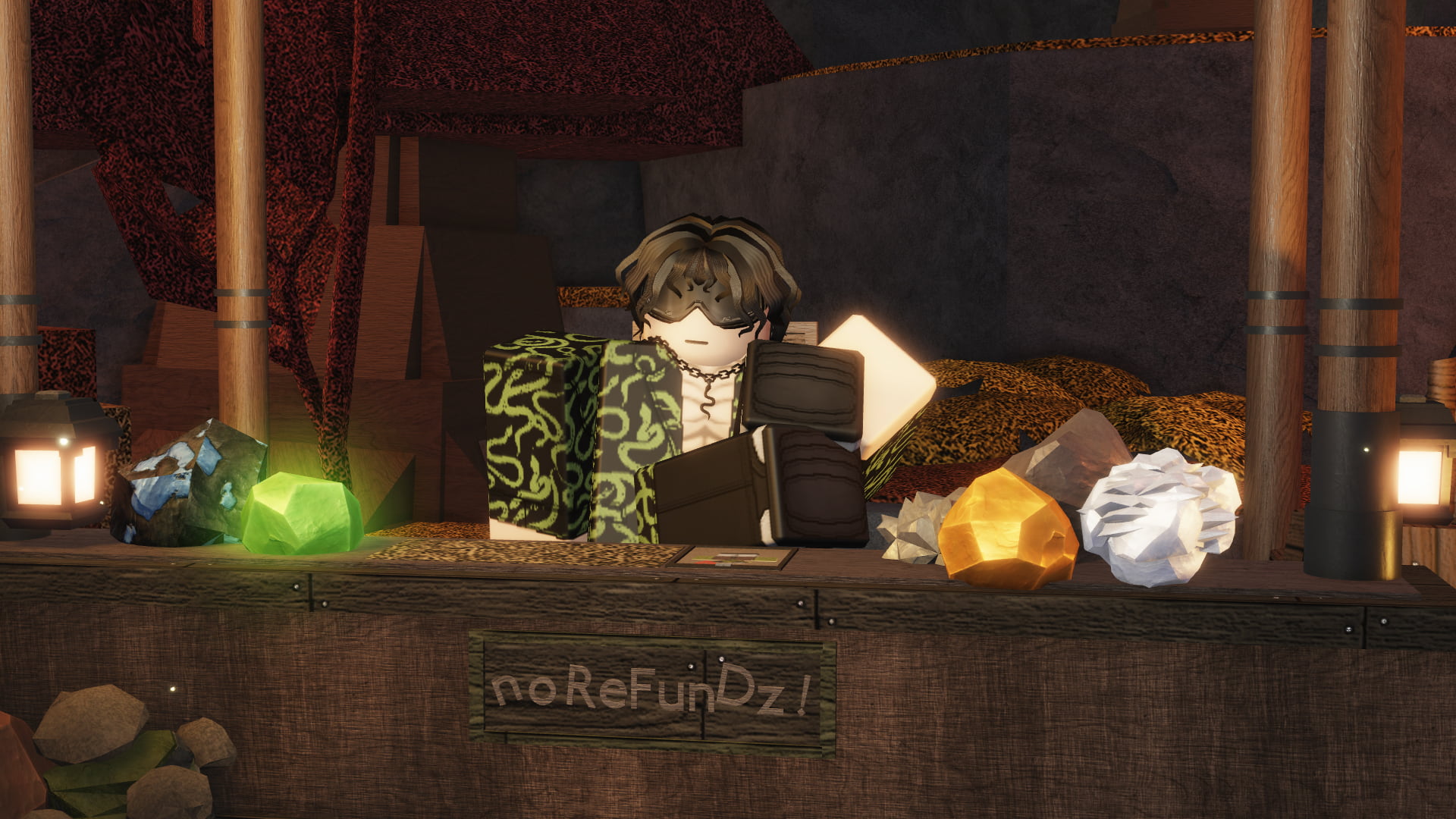 An NPC selling various ore in The Forge