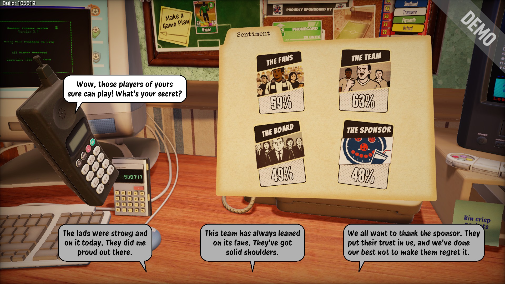 The desk in Nutmeg, a football deck-building game.