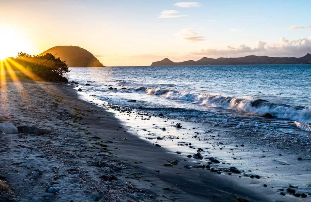 View across to St. Kitts at sunset from Nevis