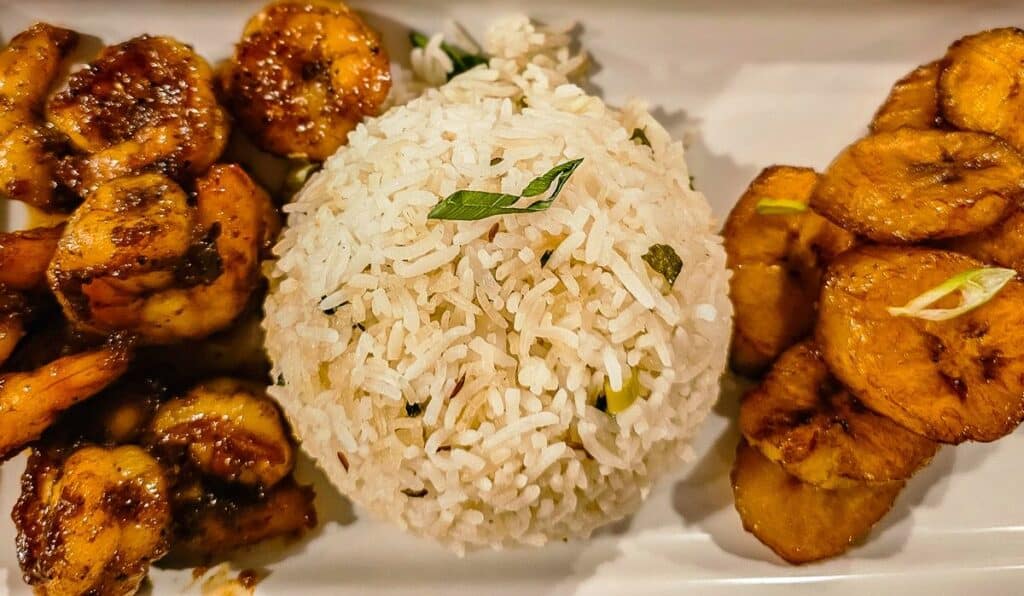 Plantain and Cajun shrimp at Arthur's in St. Kitts