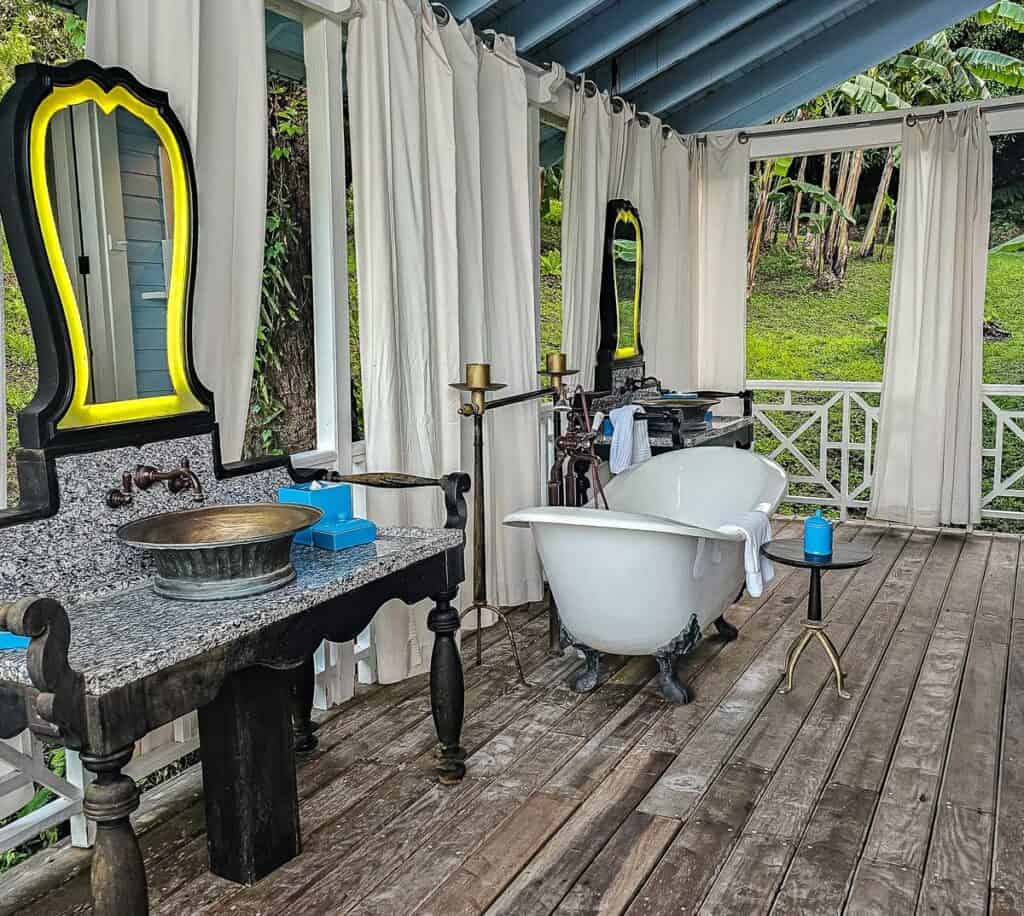 Outdoor bathroom at Belle Monte Sanctuary Resort on St. Kitts