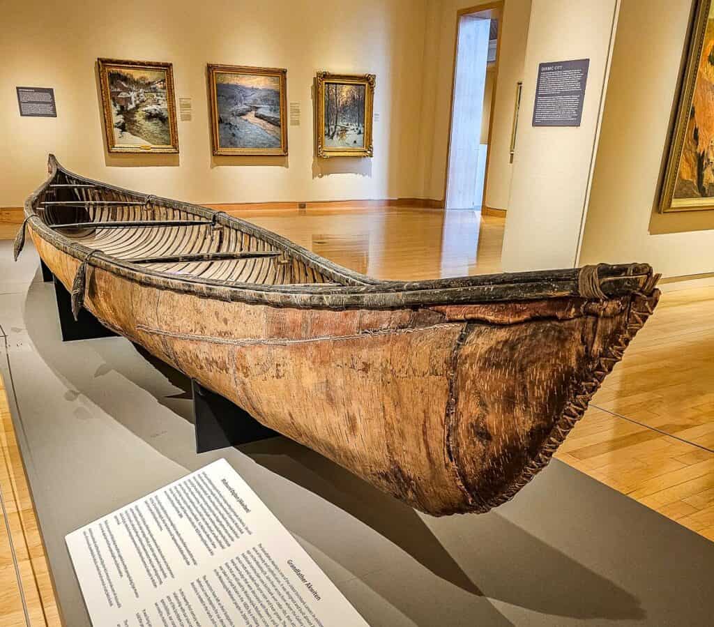 Grandfather Akwiten - one of the oldest birchbark canoes in existence - on display at the Fredericton Art Gallery