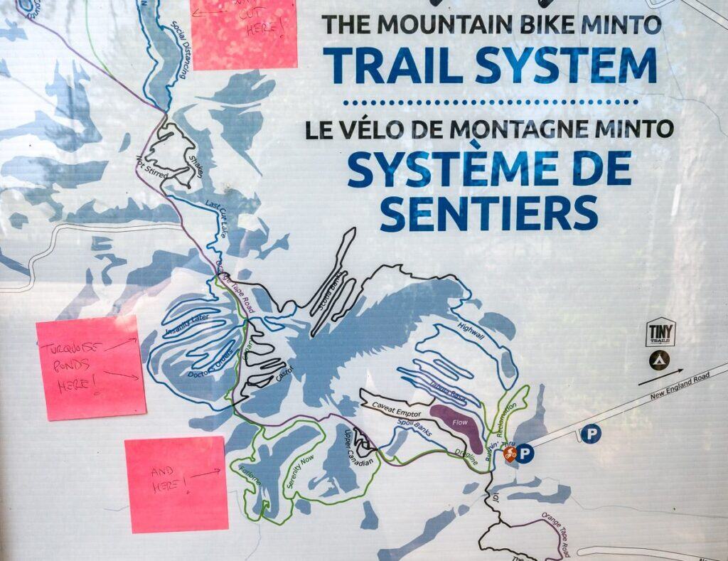 A map of the trail system at Mountain Bike Minto