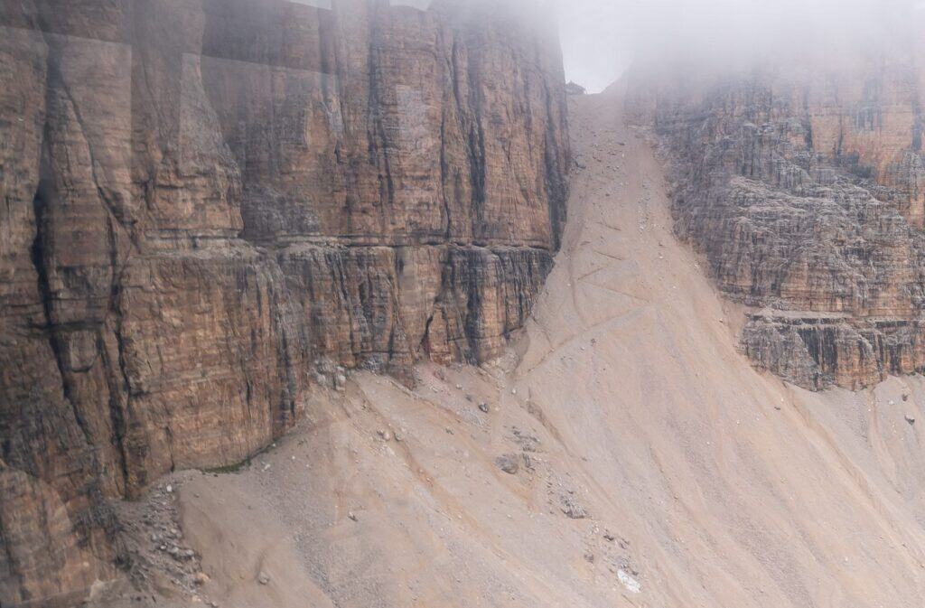Looking at the steep trail that takes you to the top of Pordoi Pass from the gondola