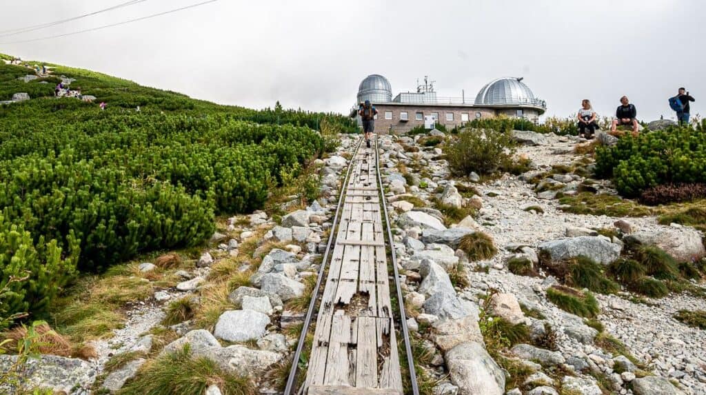 Head up towards the Observatory at the start of the Zelene Pleso hike