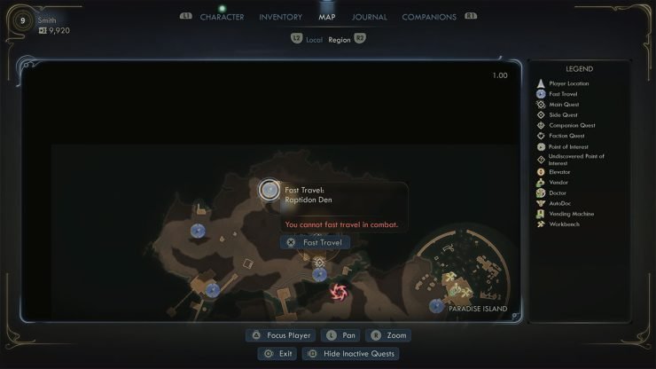 A map showing the location of the Raptidon Den