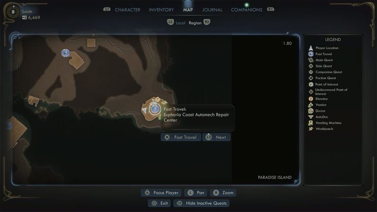 Showing players where to find Euphoria Coast Automech Repair Center