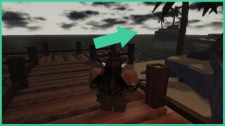 The dock at the Forgotten Kingdom as the player looks across the water at an island ahead in The Forge.