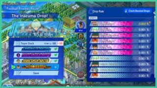 Image shows the Hero Battle screen from the game Inazuma Eleven Victory Road and the hero drop chances.