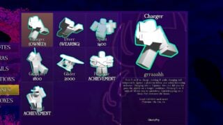 A screenshot from Nullscape showing the Class Select screen. The Charger class is selected, showing a blank avatar mid-charge.
