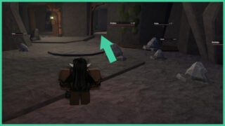 An arrow pointing in the direction of where to go when searching for the gate to the Fallen Angel's Cave within Stonewake's Cross cave in The Forge.