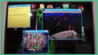 The desktop screen that you interact with in Gorgon's Garden, with multiple windows open, including the notes app, with random shortcuts on the homescreen.