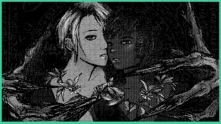 Two of the main characters from Devil's Liminal embracing with claws and flowers around them.