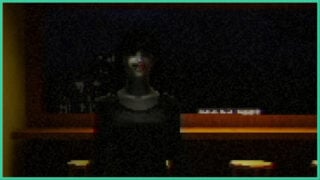 A creepy woman with dark features and blood smeared across her face in The Boba Teashop.
