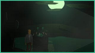 The start of Gou, as the main character stands by a well with the moonlight pouring down from the dark sky.