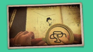 The Death Sketchbook, which features notes and a drawing as the main character holds a magnifying glass on a specific section whilst drawing.
