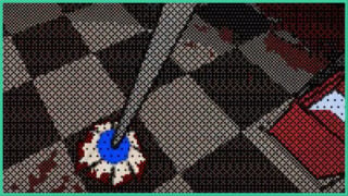 A pixelated screenshot from Chakana of a mop wiping up blood on a checkered floor.