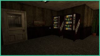 Two vending machines in the hotel in the game, Psycho Inn. There is an axe behind glass on the wall next to a door leading to a hallway.