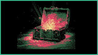 The odd box in Rhythm Exorcist. The box is open with flames erupting, lighting the ground around it.