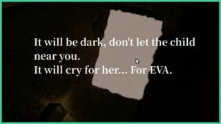 The clue to the toy block puzzle in Dollhouse Bloodshed. It is a piece of paper with a note written on it.