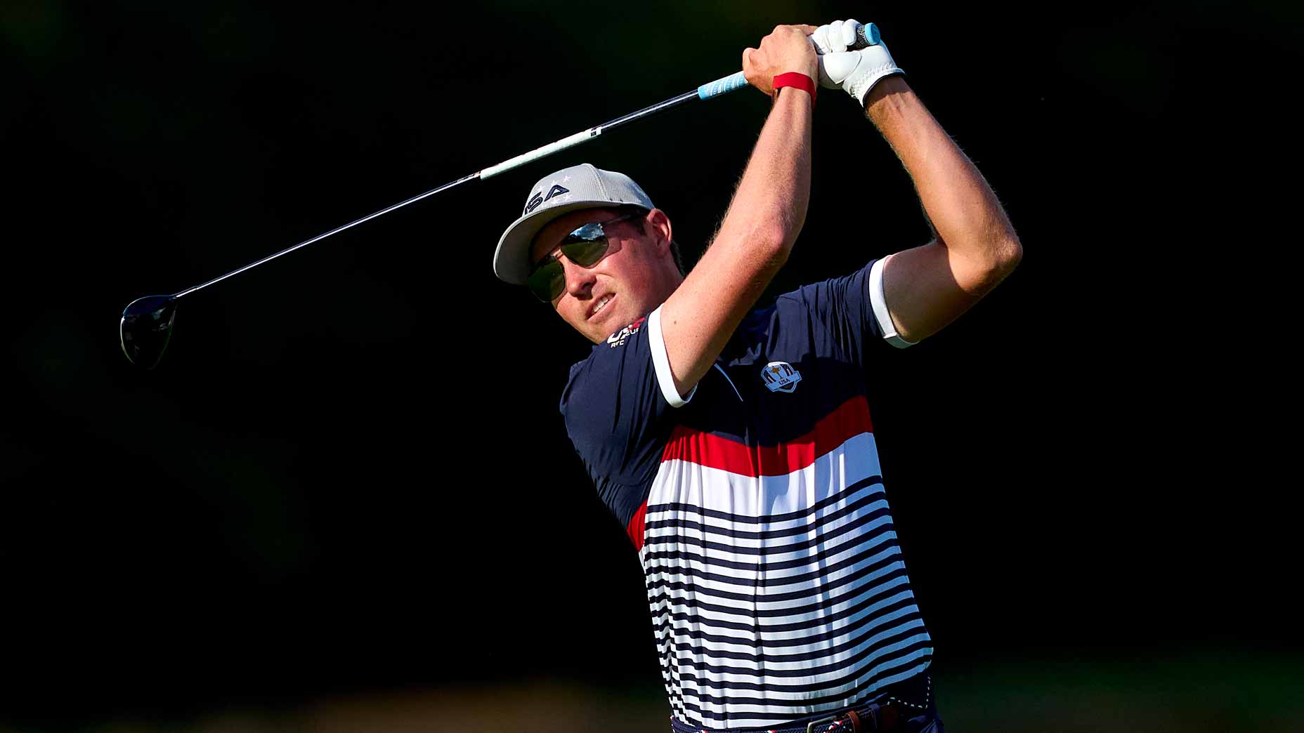 Ben Griffin, betting favorite in the 2025 World Wide Technology Championship odds, plays shot during the 2025 Ryder Cup.