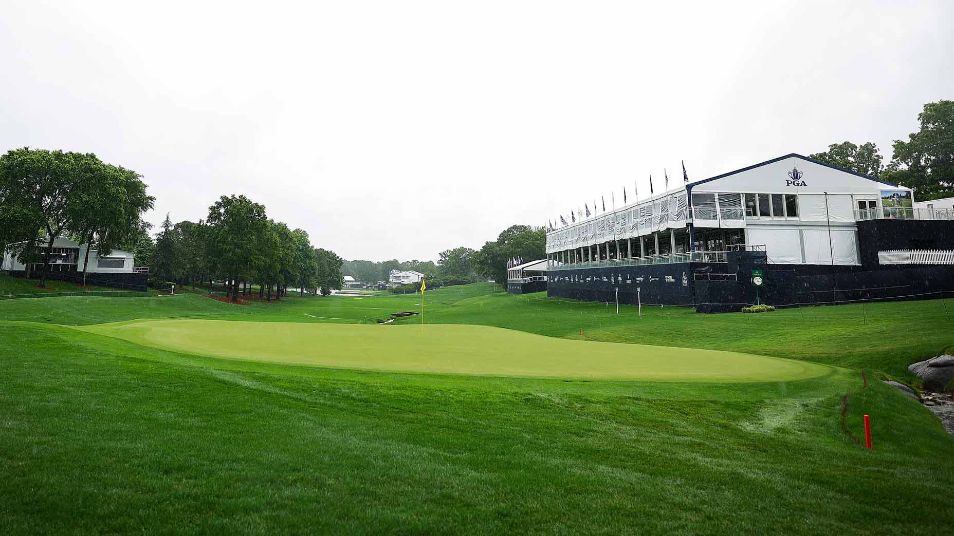 View of Quail Hollow and the 18th green at the 2025 PGA Championship.
