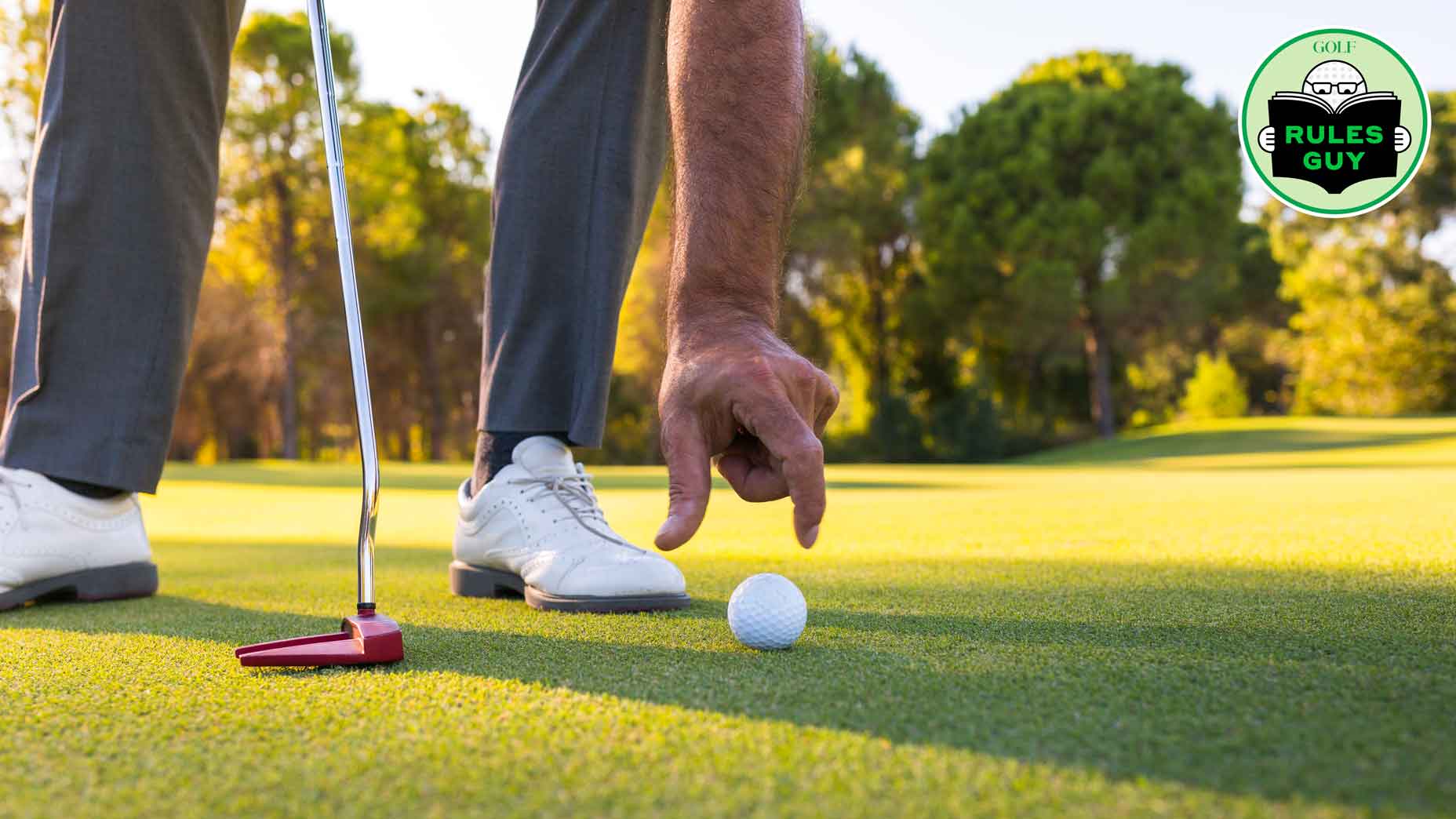 Golfer's hand picking up a ball