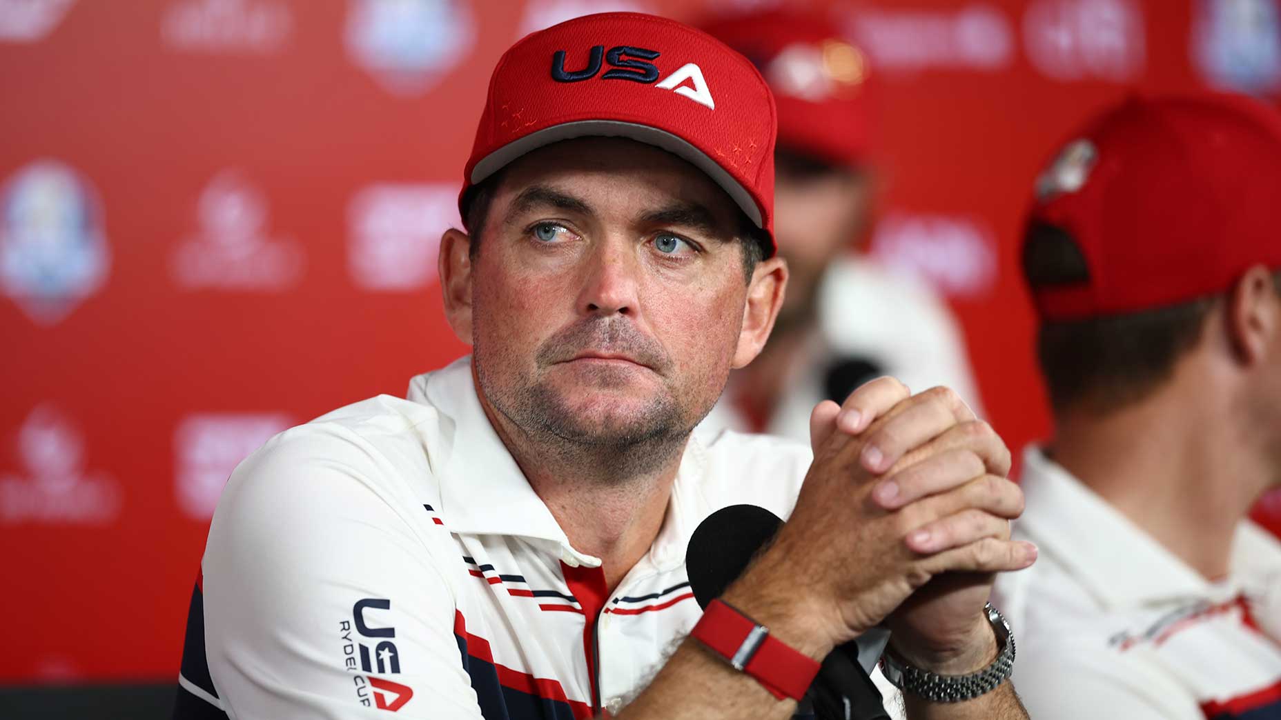 U.S. Ryder Cup captain Keegan Bradley talks to the media following his team's 15-13 loss on Sunday at Bethpage Black.