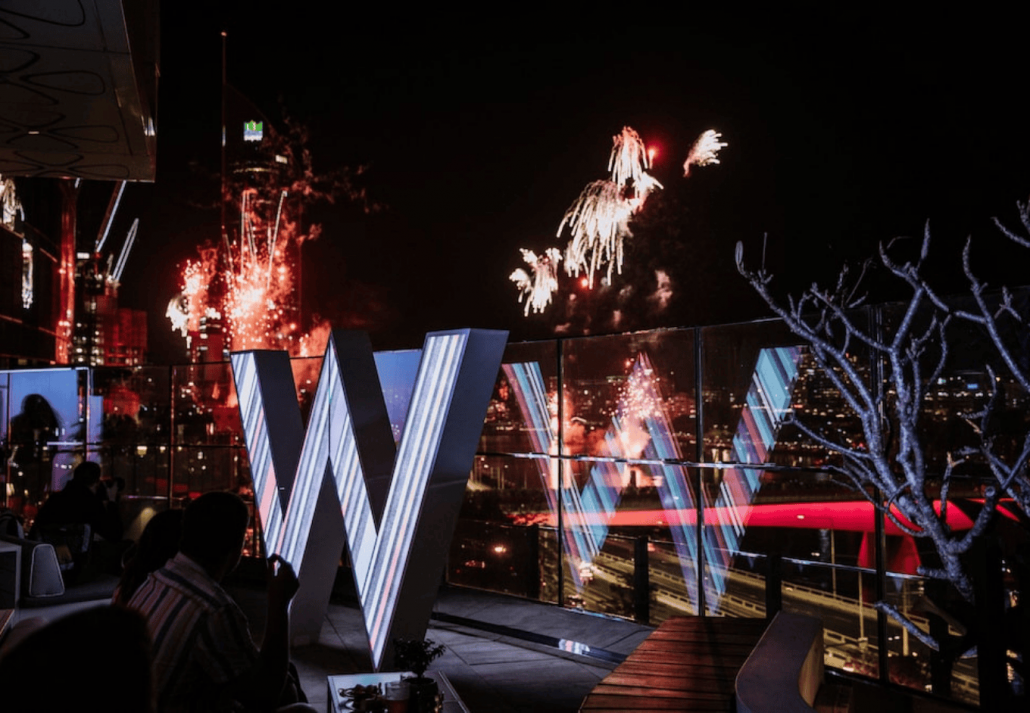 People watching the fireworks at W Brisbane 