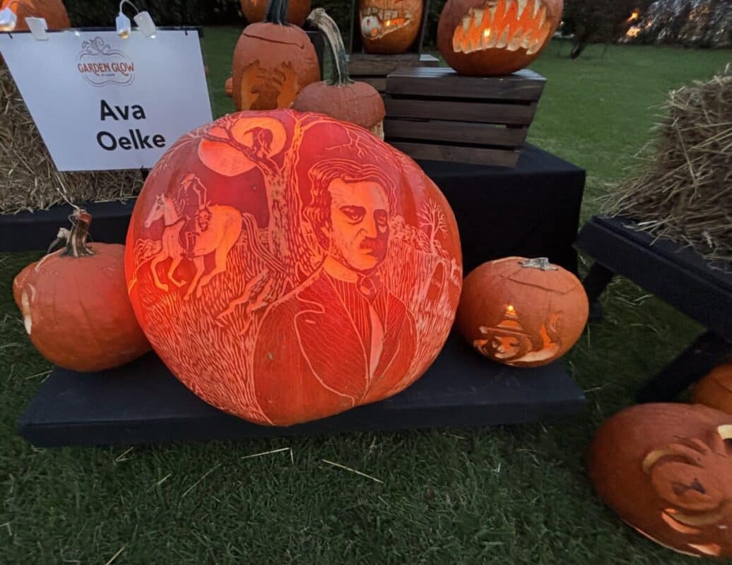 Edgar Allen Poe carved pumpkin at Ladew's Garden Glow