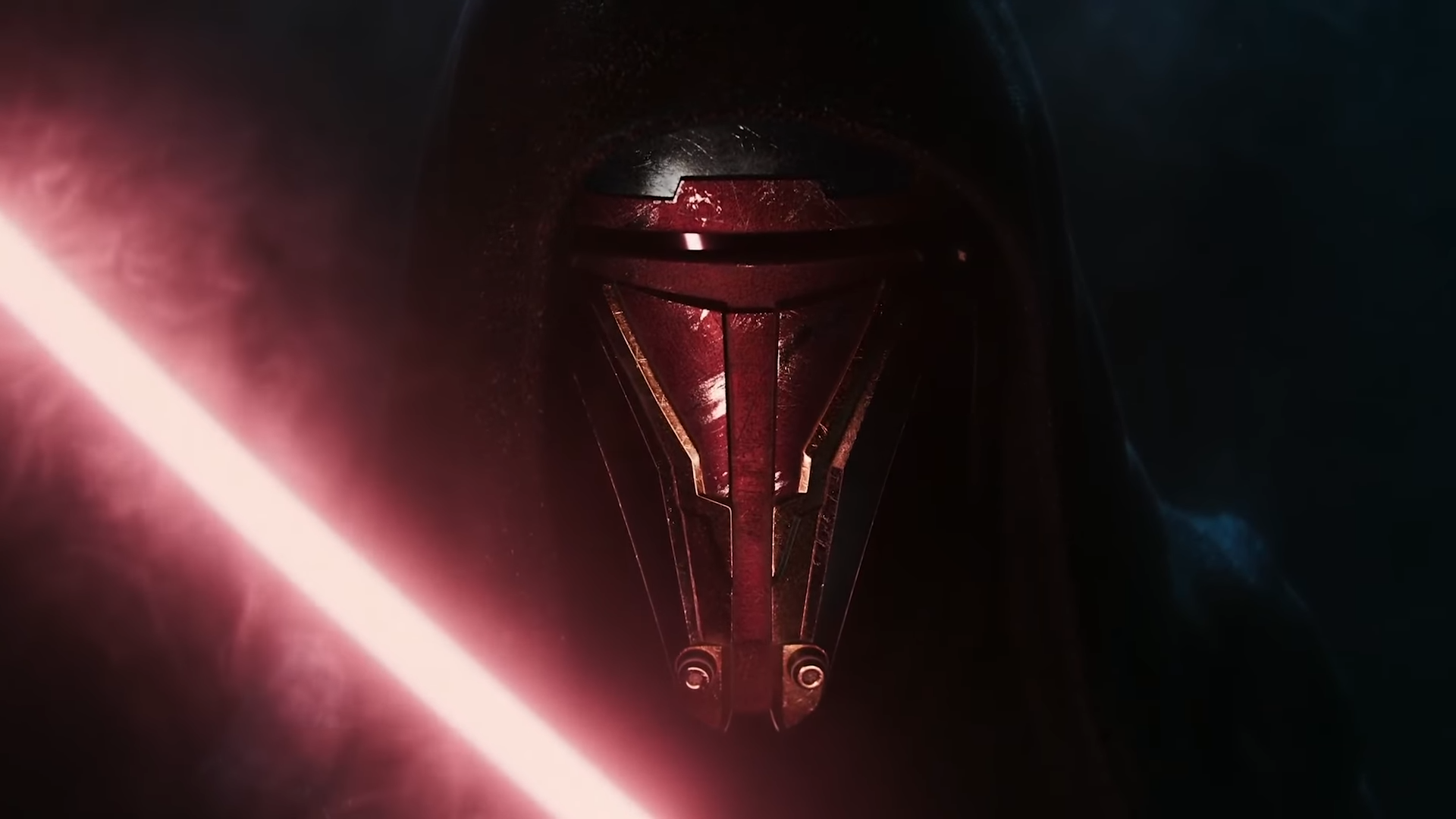 A close-up shot of Darth Revan from the KOTOR Remake teaser trailer.