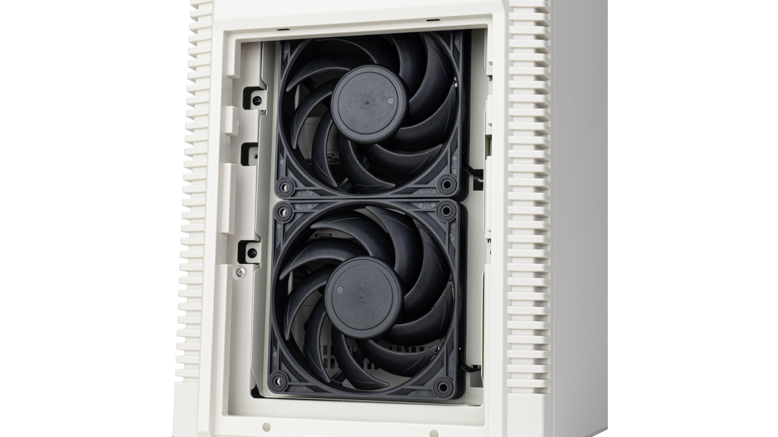 A promotional image of the SilverStone SST-FLP02 PC case, highlight its retro-styled features