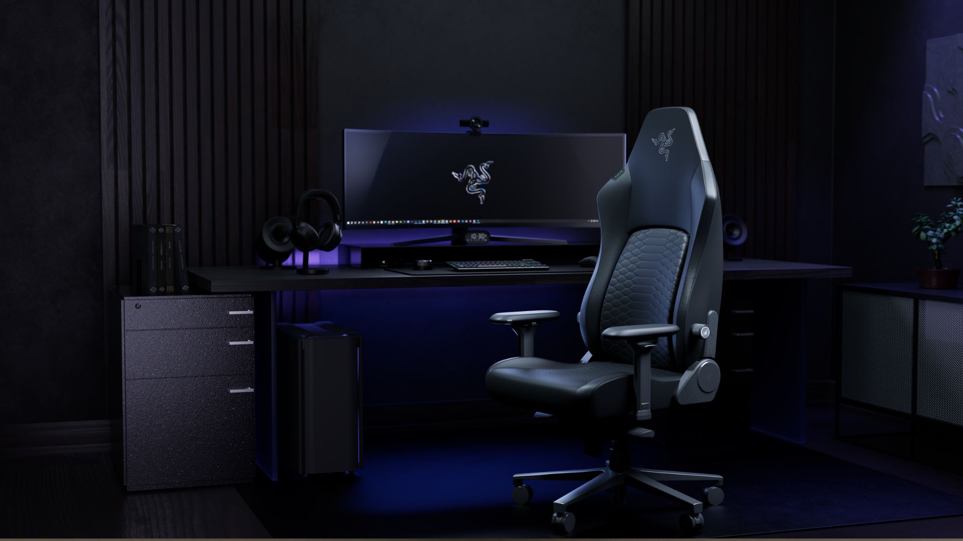 Razer Iskur V2 Newgen gaming chair (black) on a black background