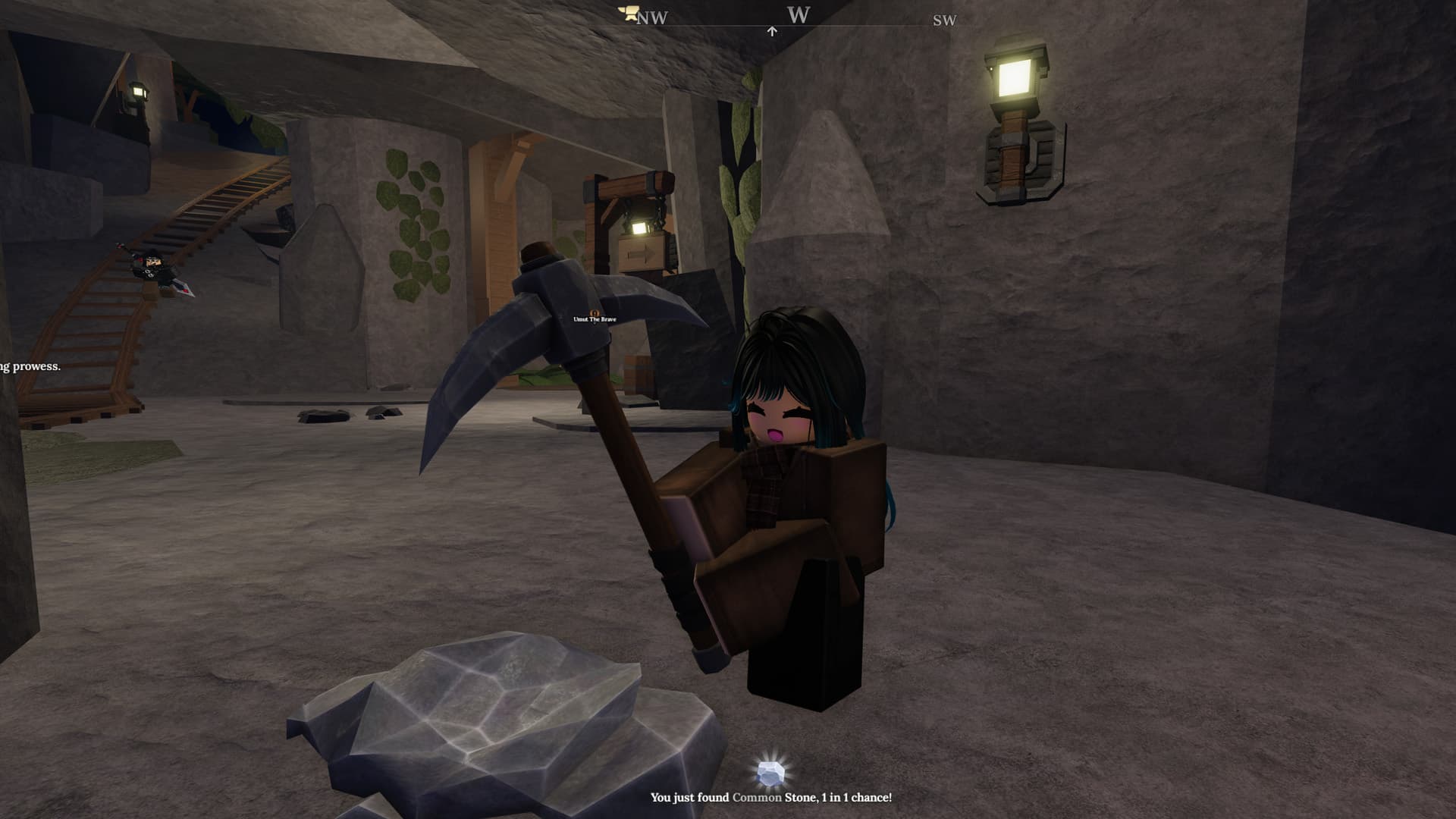 A character in The Forge that's holding a pickaxe and mining for a Stone.