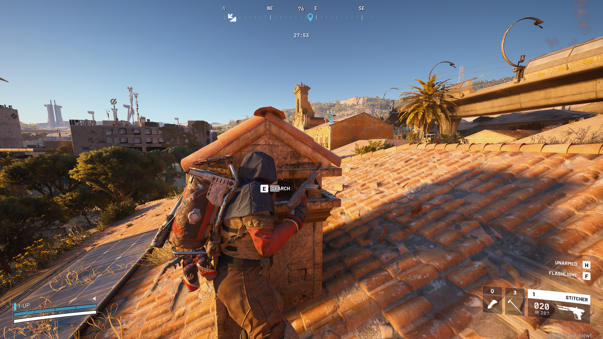 Arc Raiders Bird City: A player searching a chimney with a bird's nest inside.