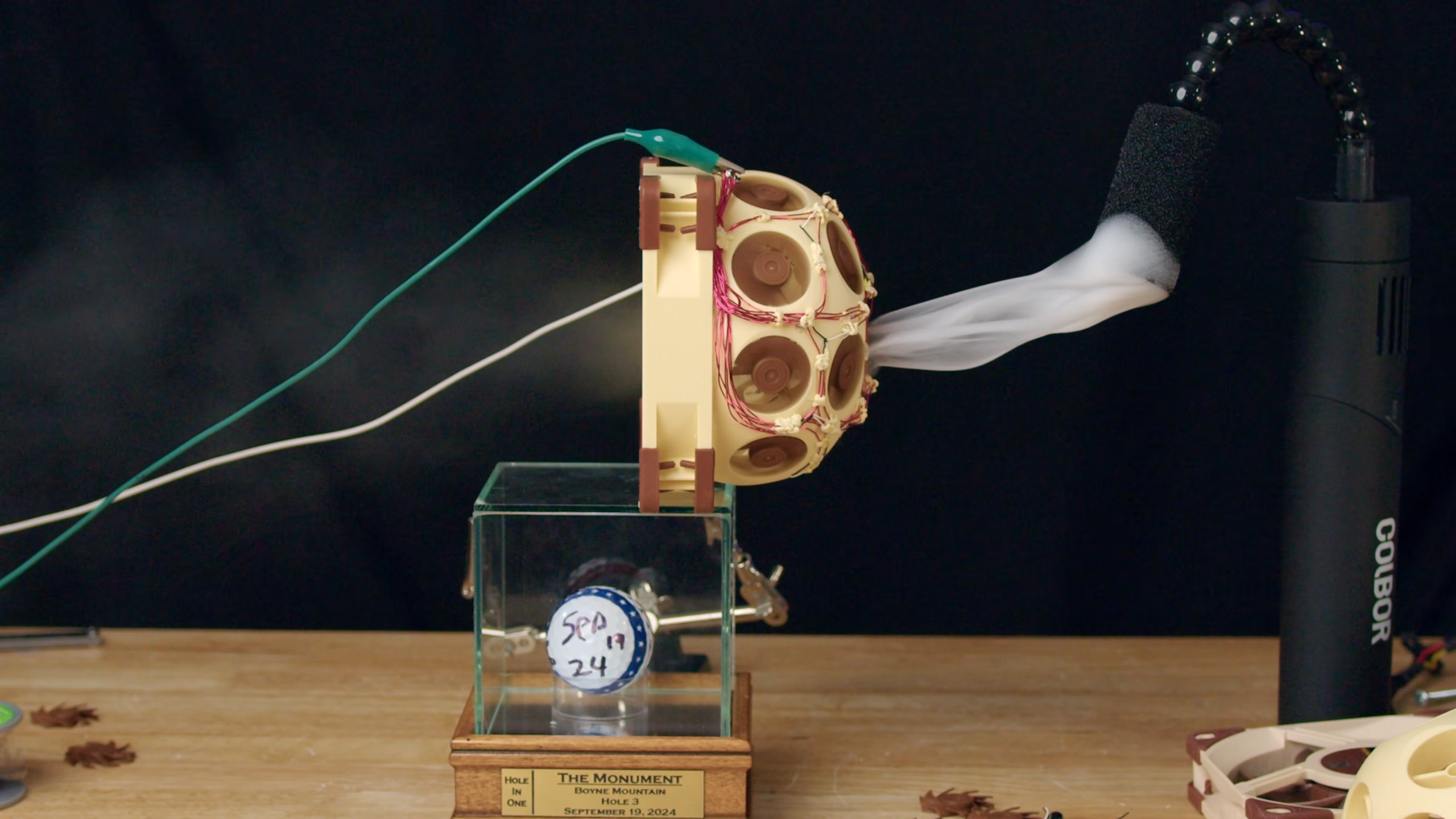 YouTuber Major Hardware's fan (made from 15 mini fans) taking in air