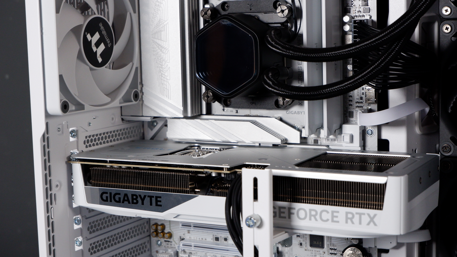 Thermaltake View 390 Air chassis on a desk. We're building a PC into it for testing and comparison with other PC cases.