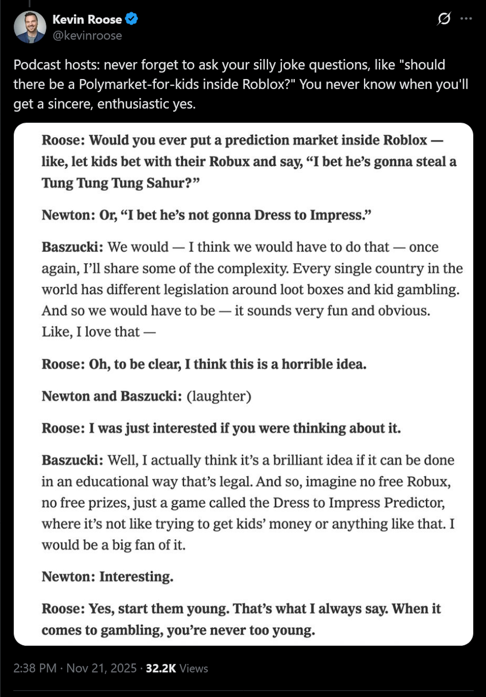 Podcast hosts: never forget to ask your silly joke questions, like 