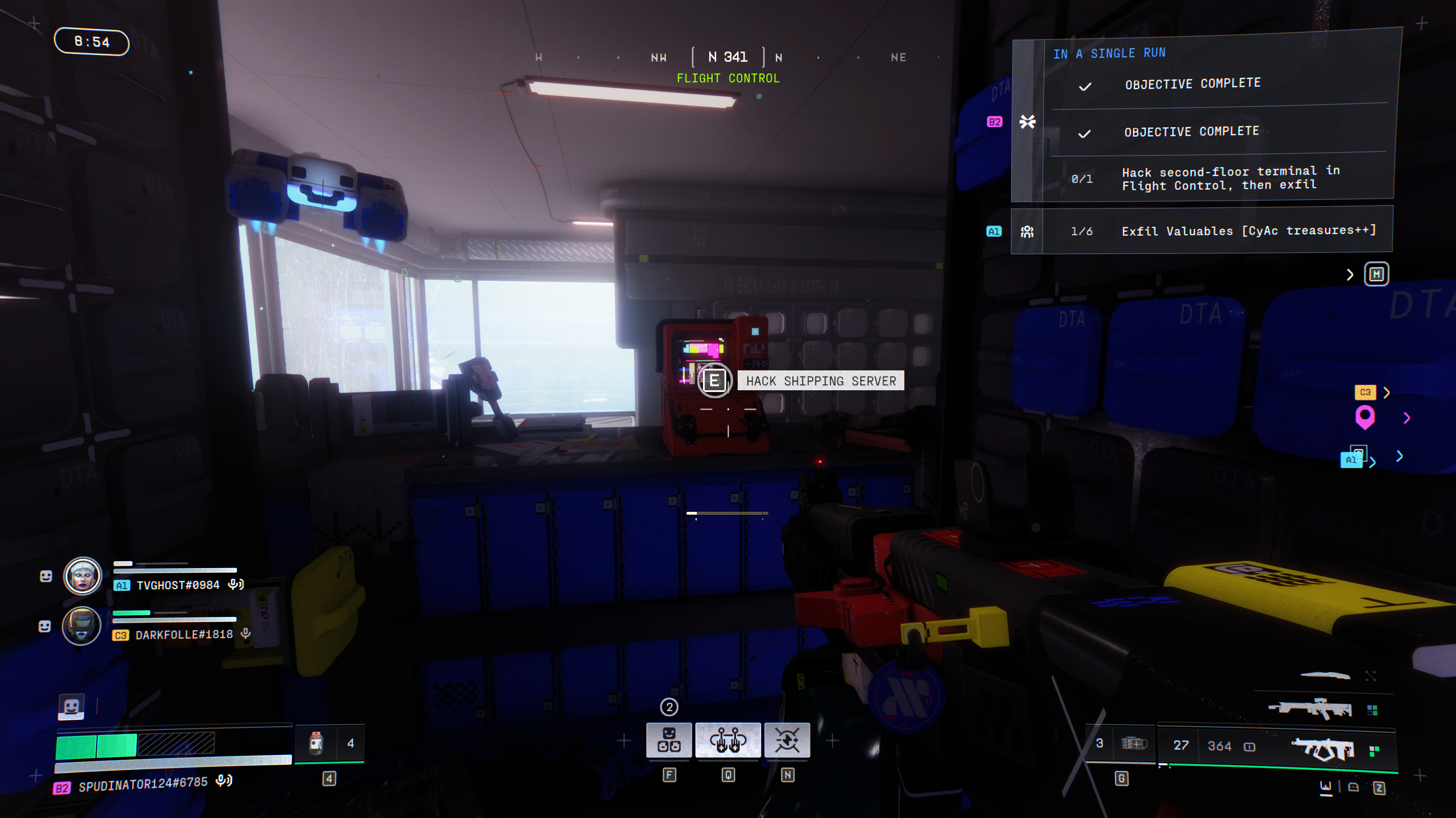 Marathon Protect/Destroy 4: A player looking at a red terminal in a dark room inside Flight Control.