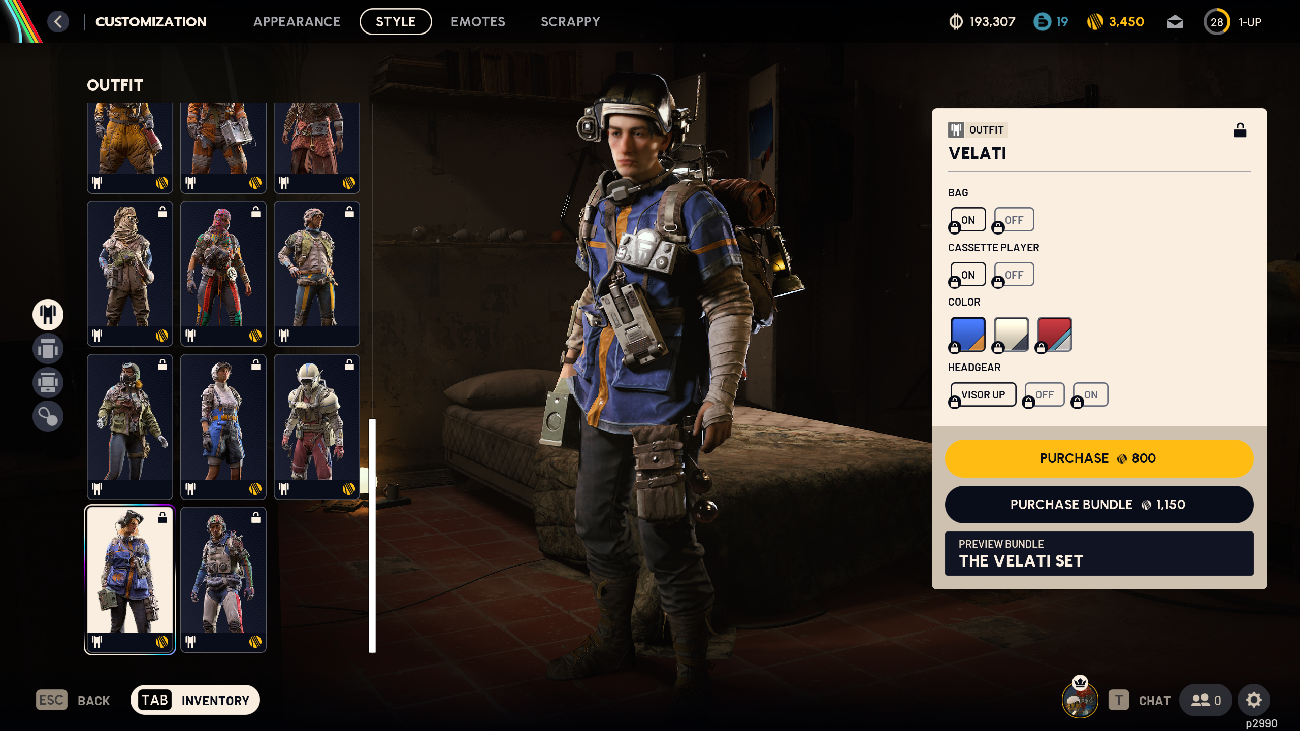 Arc Raiders cosmetics: The Velati outfit in the raider customisation menu.