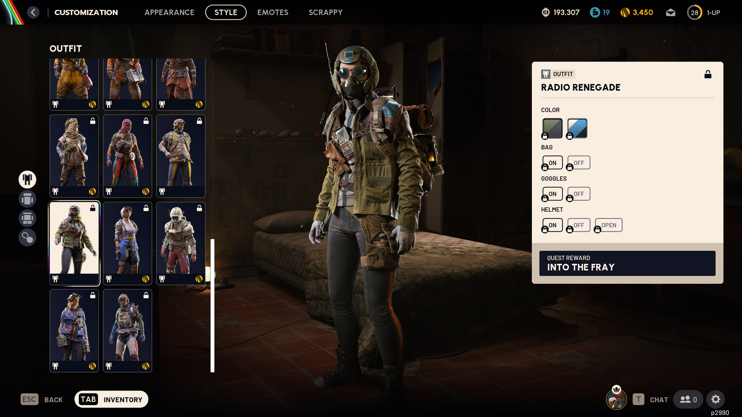 Arc Raiders cosmetics: The Radio Renegade outfit in the raider customisation menu.