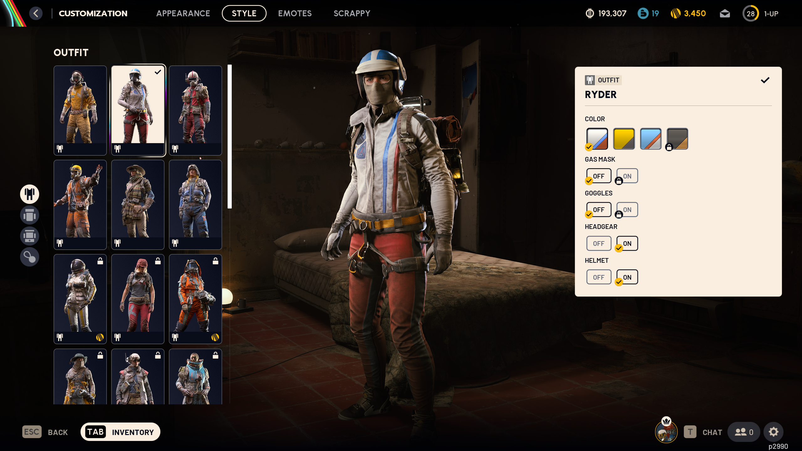 Arc Raiders cosmetics: The Ryder outfit in the raider customisation menu.