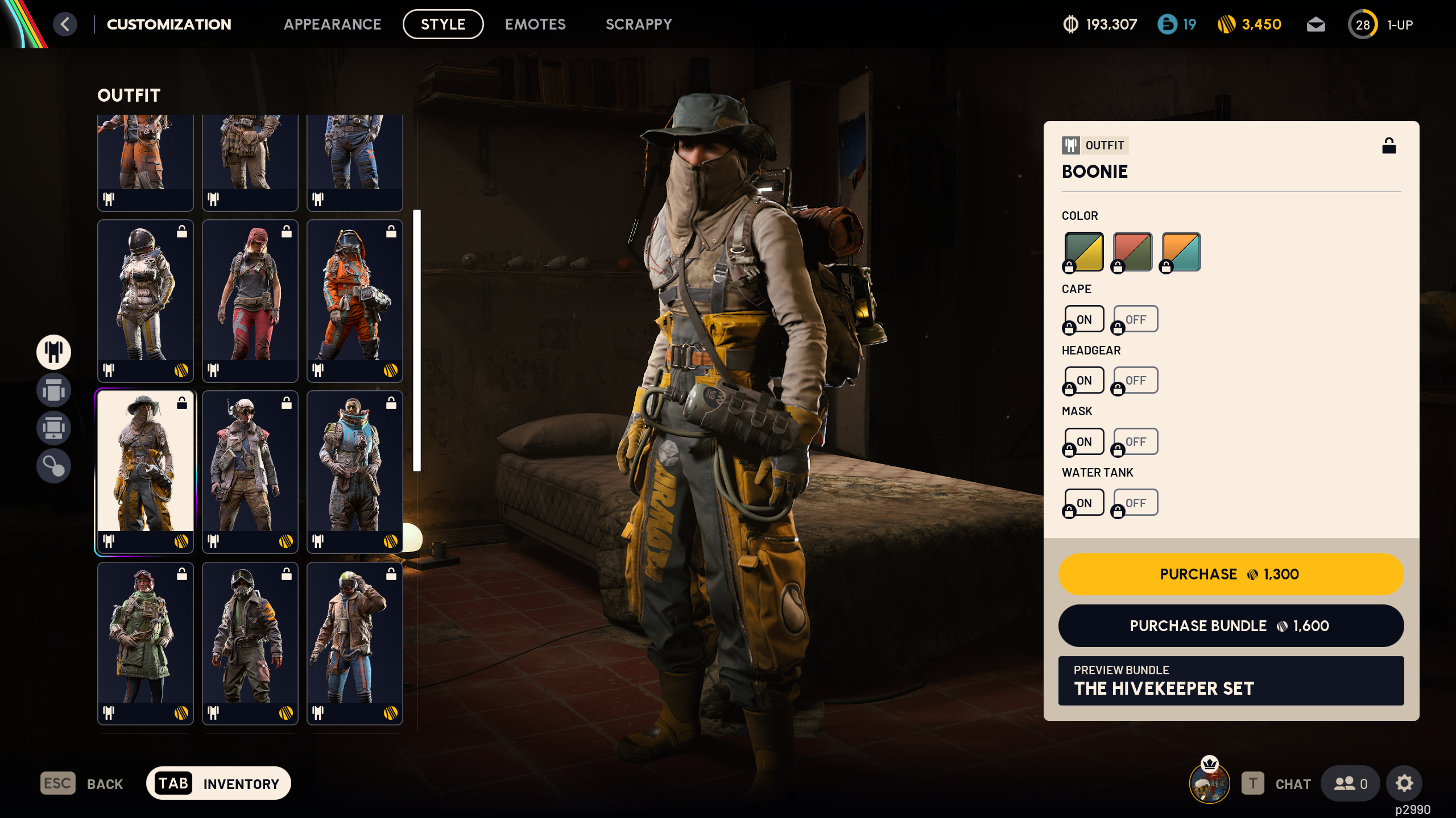 Arc Raiders cosmetics: The Boonie outfit in the raider customisation menu.