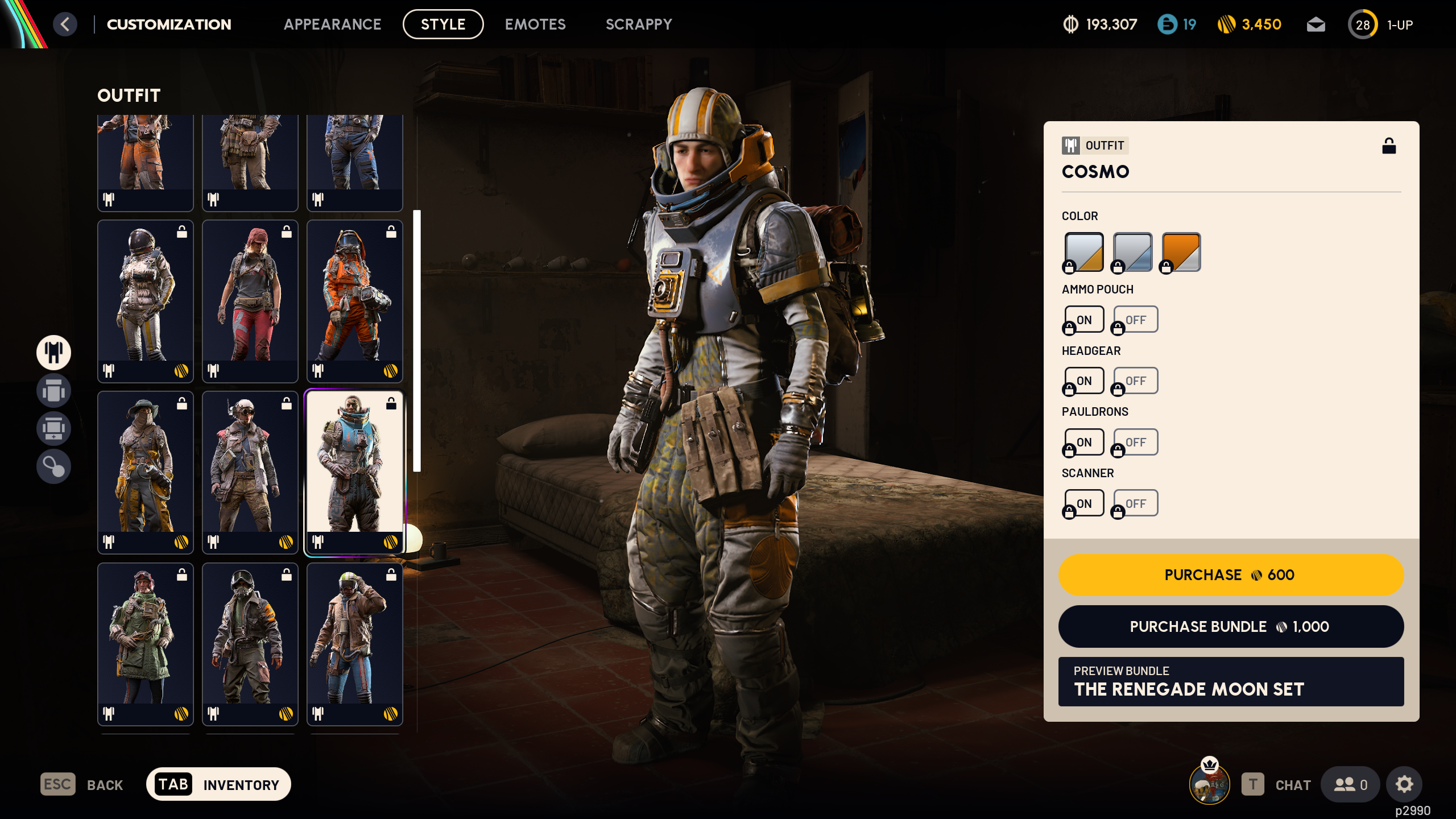 Arc Raiders cosmetics: The Cosmo outfit in the raider customisation menu.