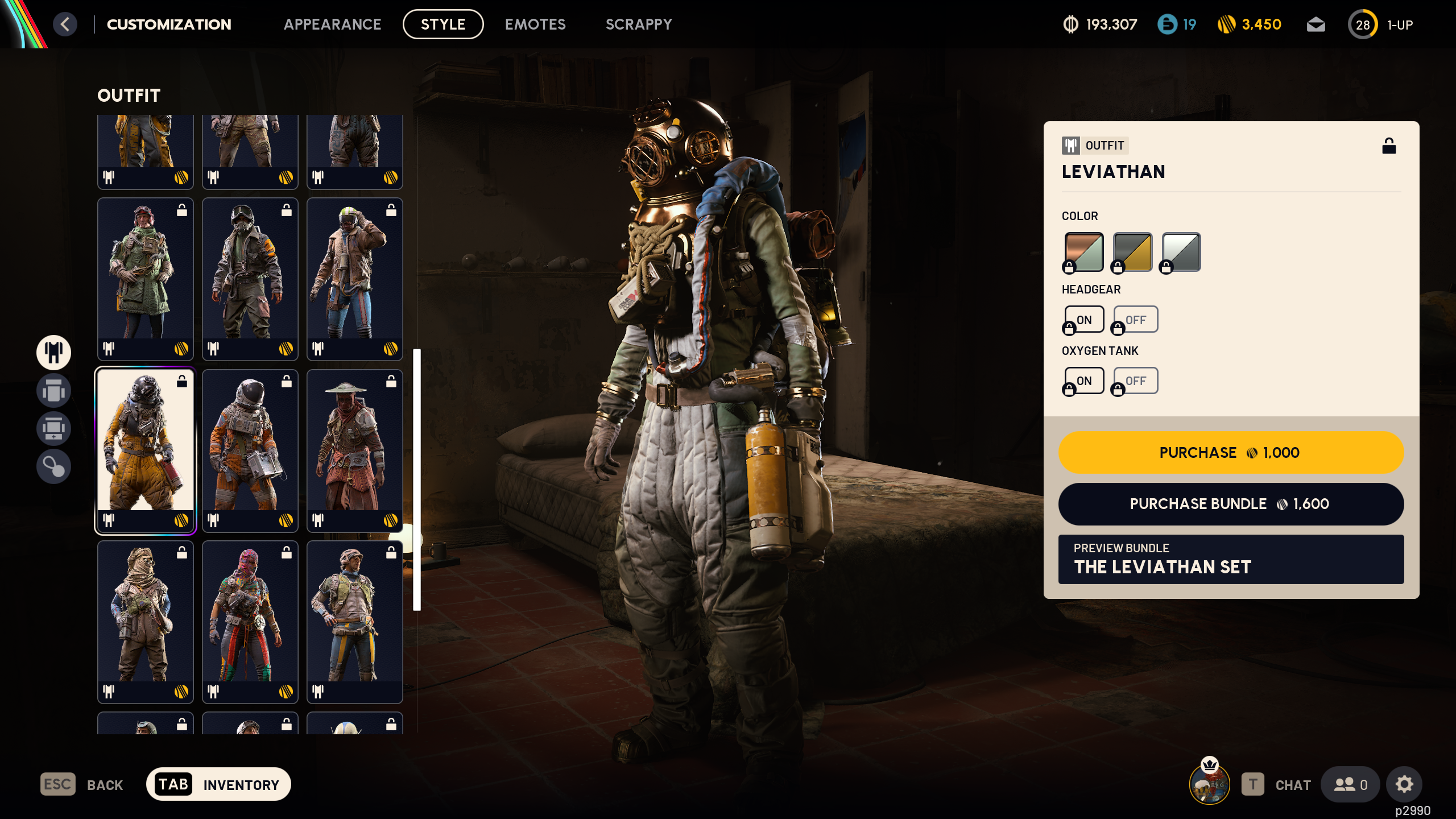 Arc Raiders cosmetics: The Leviathan outfit in the raider customisation menu.