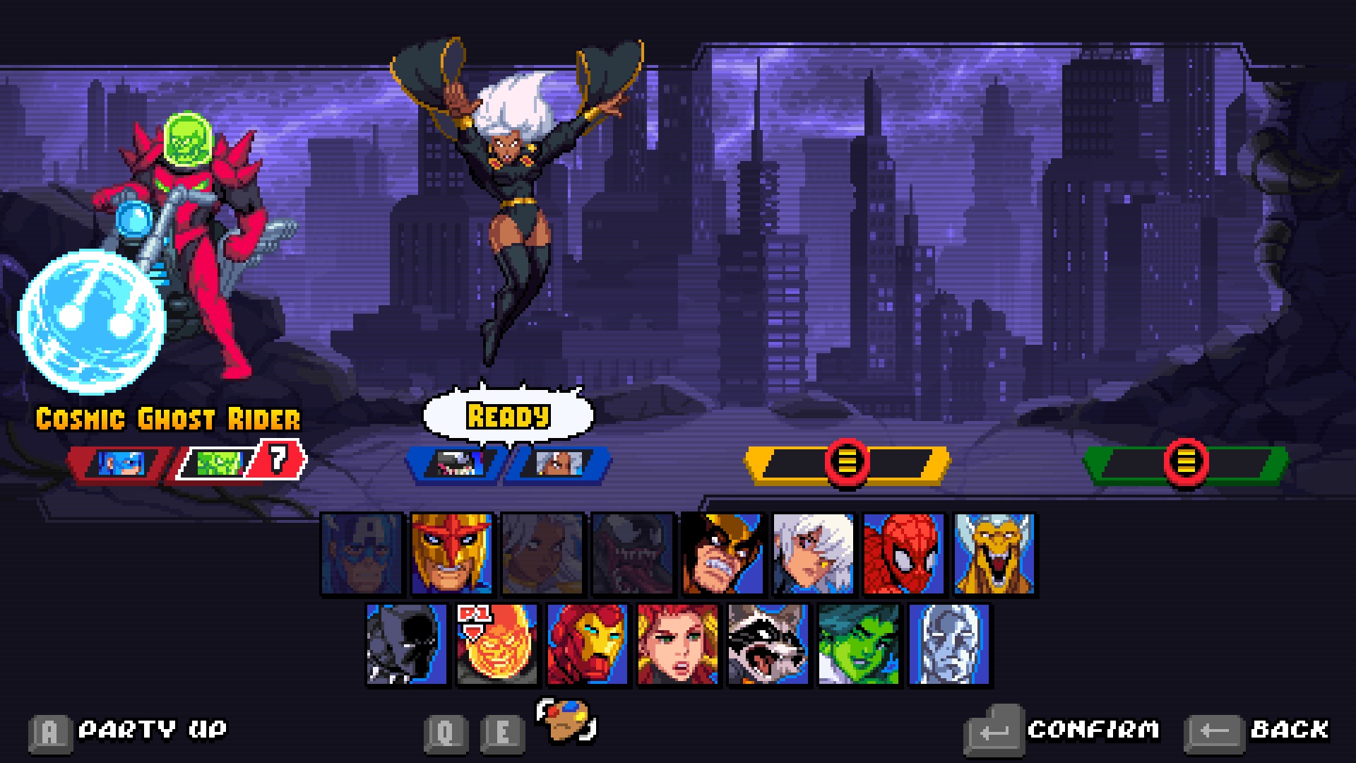 The character select screen in Marvel Cosmic Invasion.
