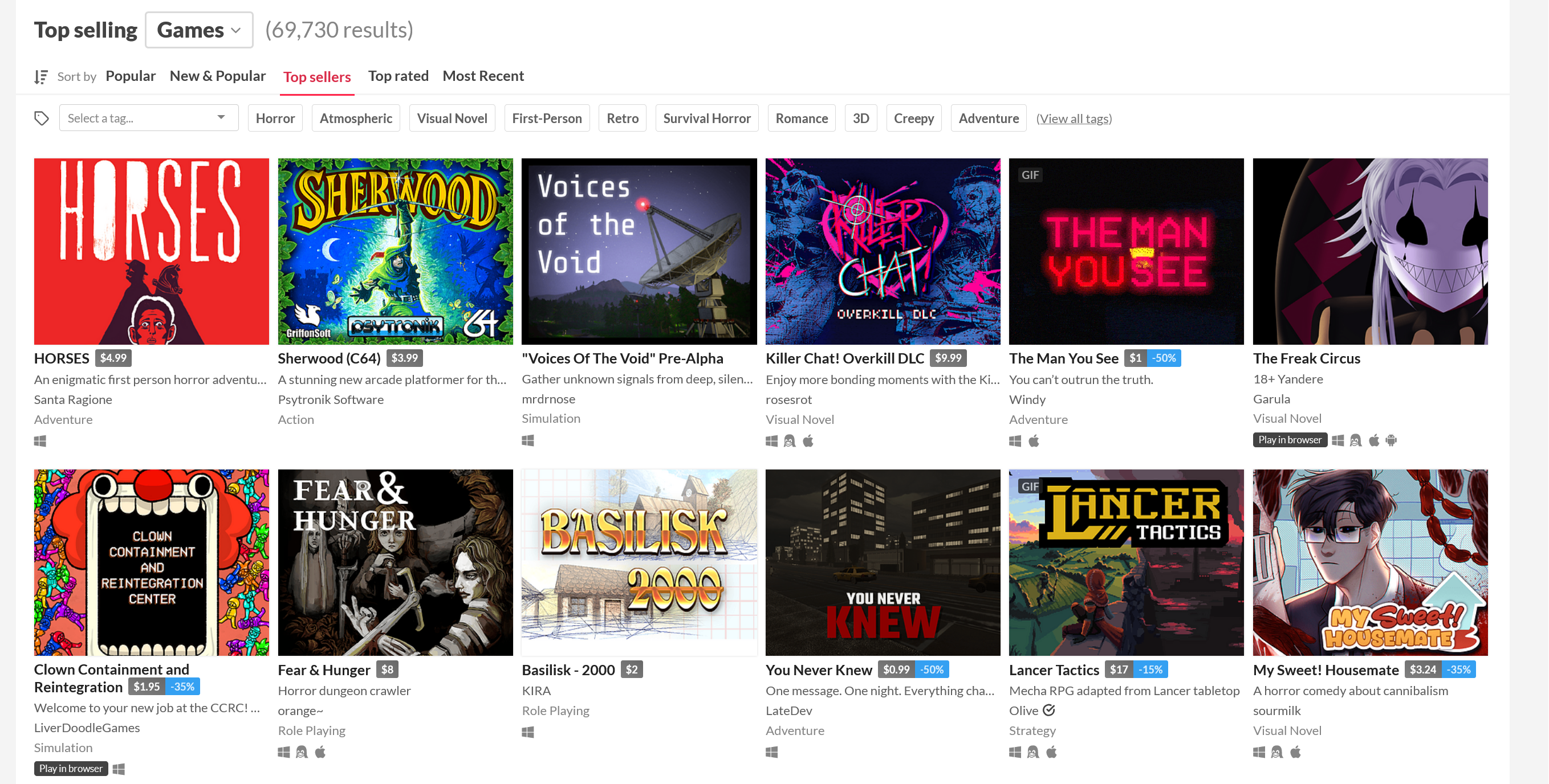 Horses in top position on Itch.io's top selling games chart
